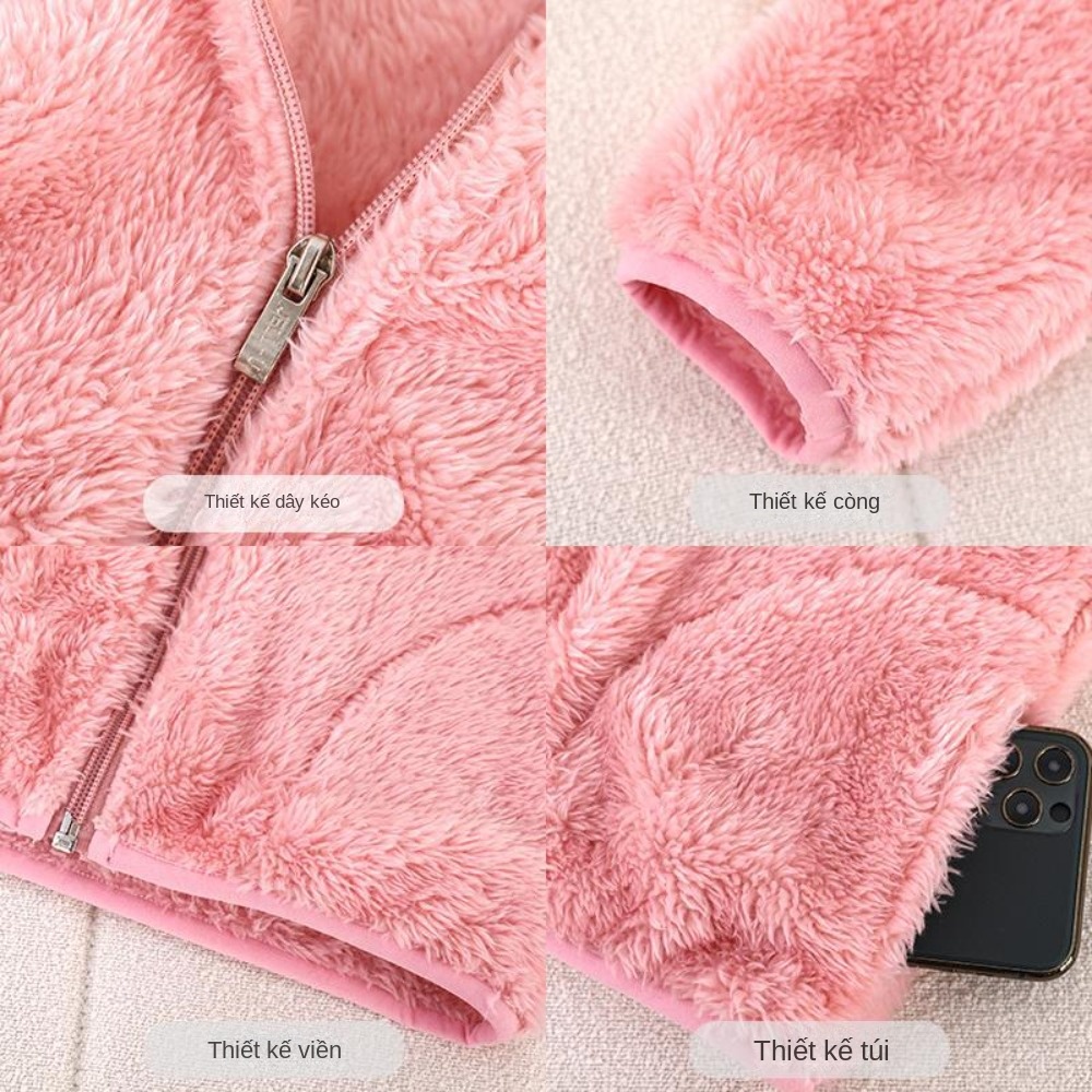 Áo Khoác Tay Dài Đệm Nhung Màu Trơn Giữ Ấm Thời Trang Xuân Thu Cho Bé Trai Và Gái