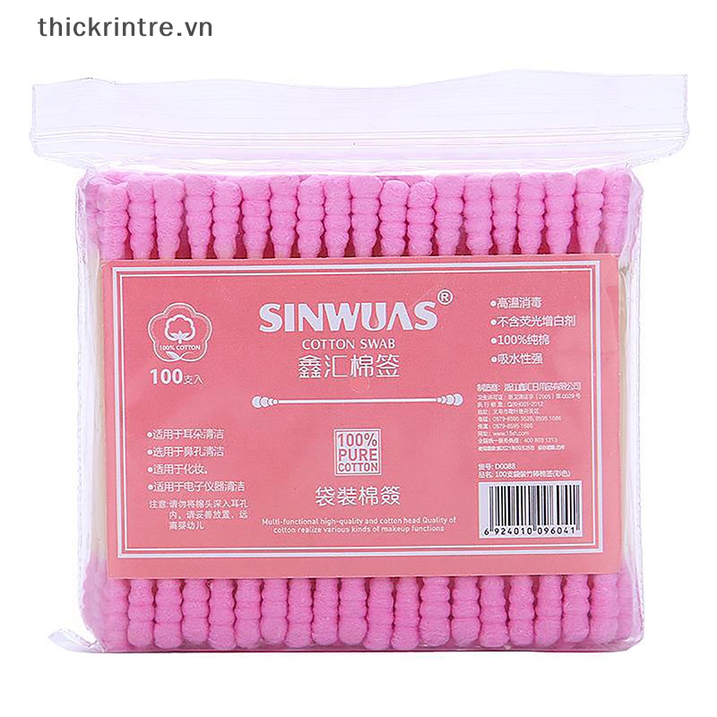Set 100 Tăm Bông cotton Hai Đầu Dùng Để Vệ Sinh Tai / Mũi / Lỗ Tai Dành Cho Nữ vn