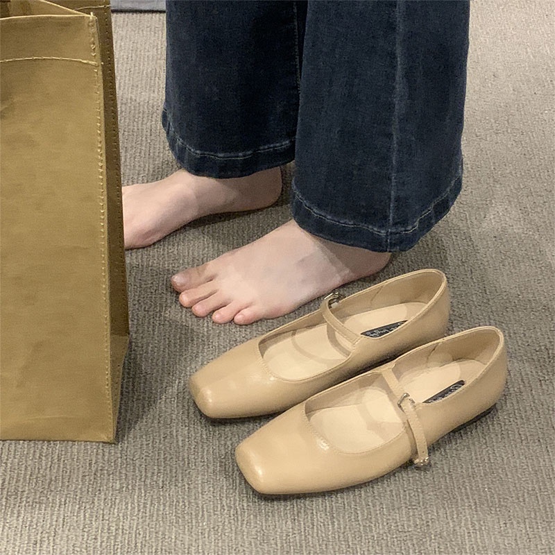 Babudaren Giày Búp Bê Mũi Vuông Đế Bằng Phong Cách Pháp Thời Trang Cho Nữ