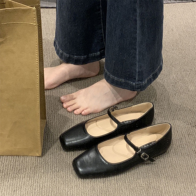 Babudaren Giày Búp Bê Mũi Vuông Đế Bằng Phong Cách Pháp Thời Trang Cho Nữ