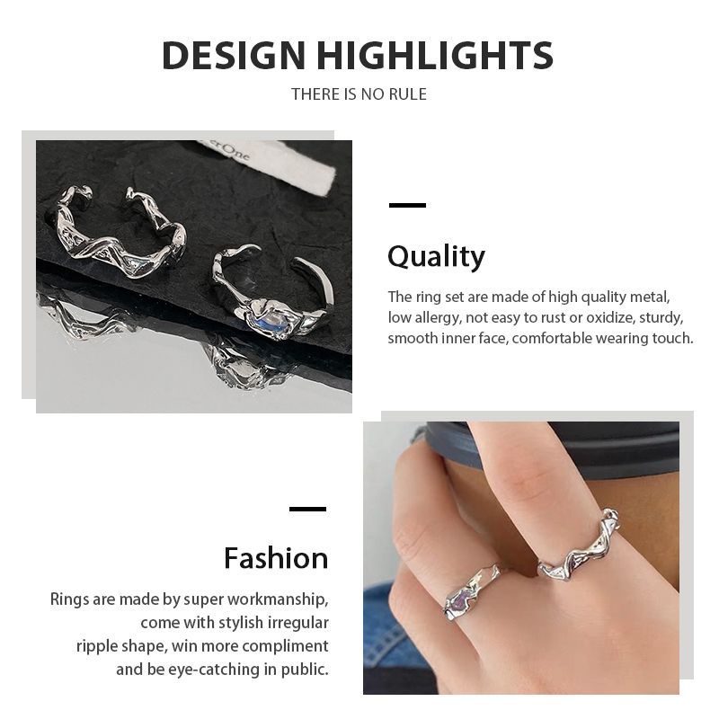 ✨✨Nhẫn Hở Đính Đá Mặt Trăng Màu Bạc Lấp Lánh Thời Trang Cho Nam Và Nữ