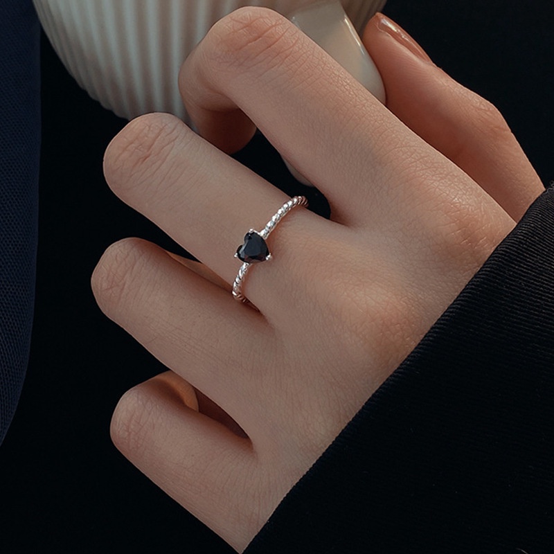 Nhẫn Hình Trái Tim Đính Đá zircon Đen Thời Trang Cho Nữ