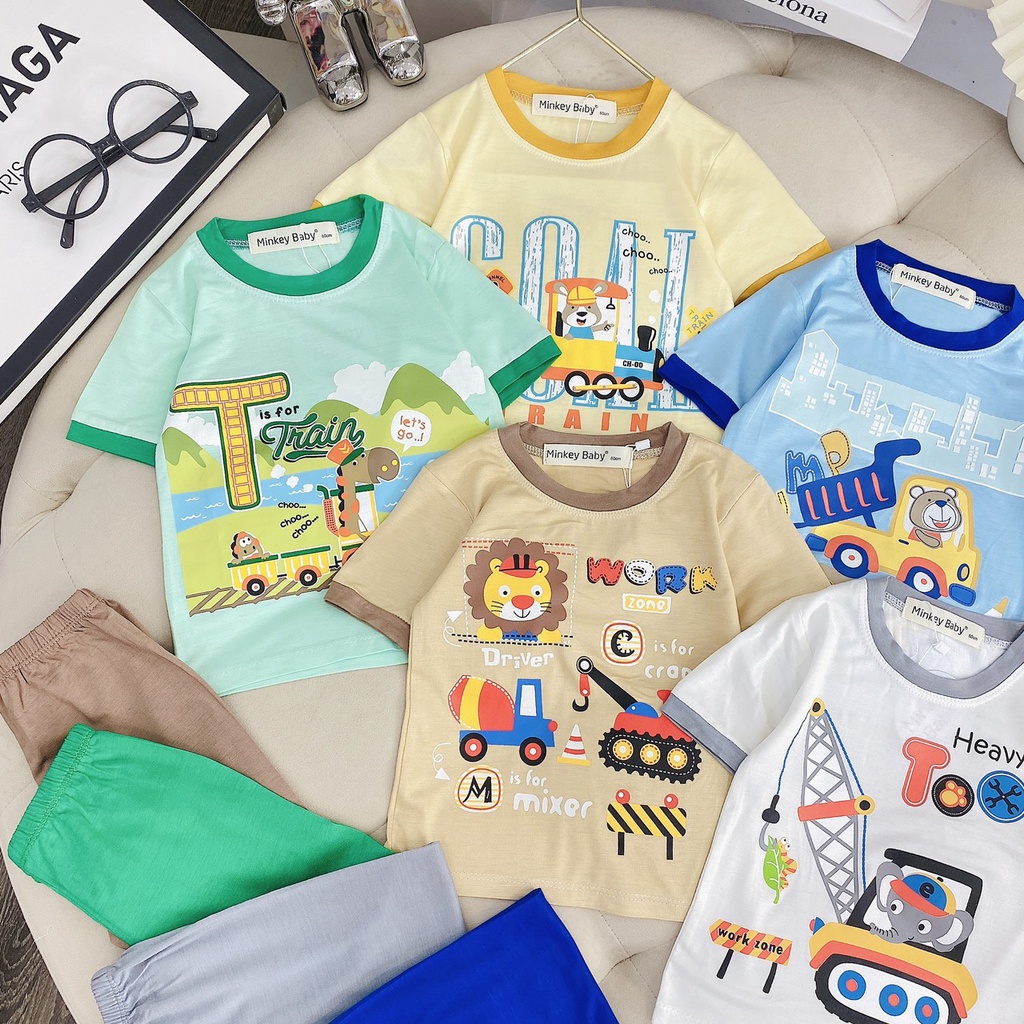 Đồ bộ tay ngắn quần dài thun lạnh cho bé trai bé gái , vải mềm mát thoáng khí, in hình dễ thương cho bé.