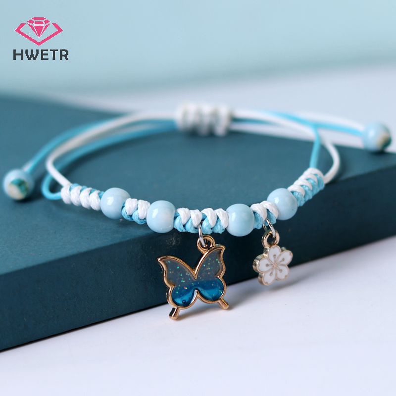 Vòng Tay Dây Bện Mặt Hình Bướm Màu Tím Hồng Phong Cách Cổ Điển Thời Trang Cho Nam Và Nữ Mới