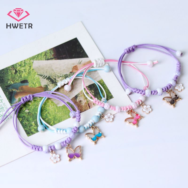 Vòng Tay Dây Bện Mặt Hình Bướm Màu Tím Hồng Phong Cách Cổ Điển Thời Trang Cho Nam Và Nữ Mới