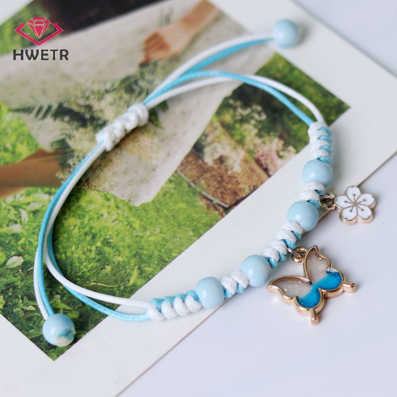 Vòng Tay Dây Bện Mặt Hình Bướm Màu Tím Hồng Phong Cách Cổ Điển Thời Trang Cho Nam Và Nữ Mới