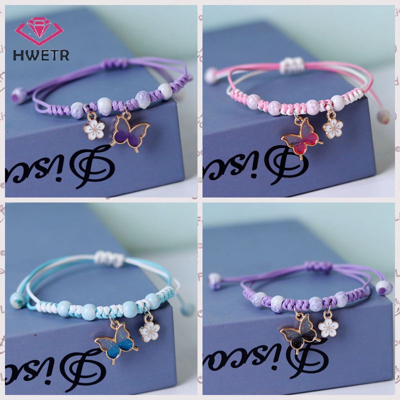 Vòng Tay Dây Bện Mặt Hình Bướm Màu Tím Hồng Phong Cách Cổ Điển Thời Trang Cho Nam Và Nữ Mới