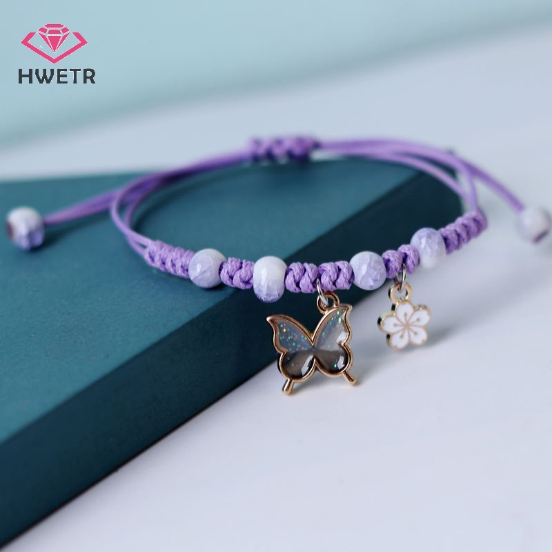 Vòng Tay Dây Bện Mặt Hình Bướm Màu Tím Hồng Phong Cách Cổ Điển Thời Trang Cho Nam Và Nữ Mới
