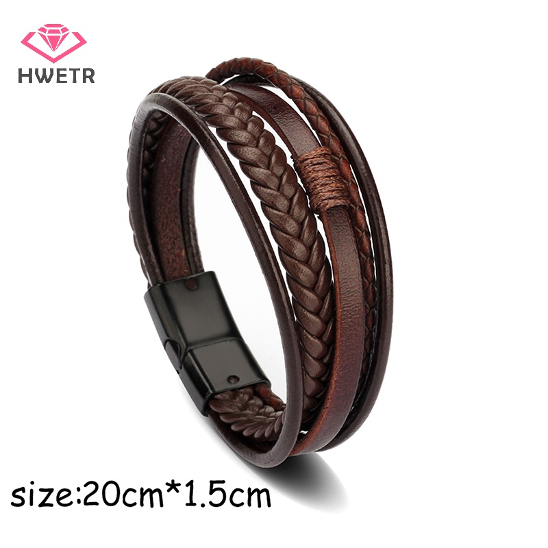 Vòng Tay Da Bện Nhiều Lớp Bằng Thép Không Gỉ Thời Trang Cho Nam Mới