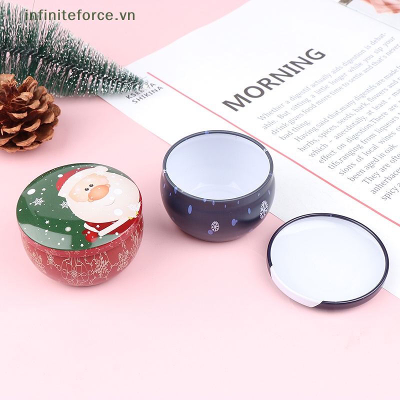 Hộp Thiếc Tròn Đựng Bánh Kẹo Có Nắp Phong Cách Giáng Sinh