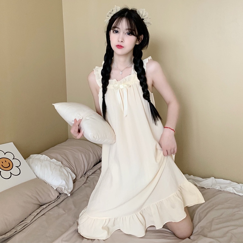 Váy ngủ 2 dây mặc nhà dễ thương, Đầm ngủ pijama hai dây phong cách hàn quốc thời trang mùa hè dành cho nữ Lff0828