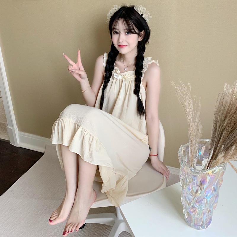 Váy ngủ 2 dây mặc nhà dễ thương, Đầm ngủ pijama hai dây phong cách hàn quốc thời trang mùa hè dành cho nữ Lff0828