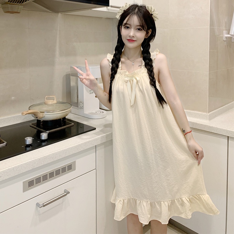 Váy ngủ 2 dây mặc nhà dễ thương, Đầm ngủ pijama hai dây phong cách hàn quốc thời trang mùa hè dành cho nữ Lff0828
