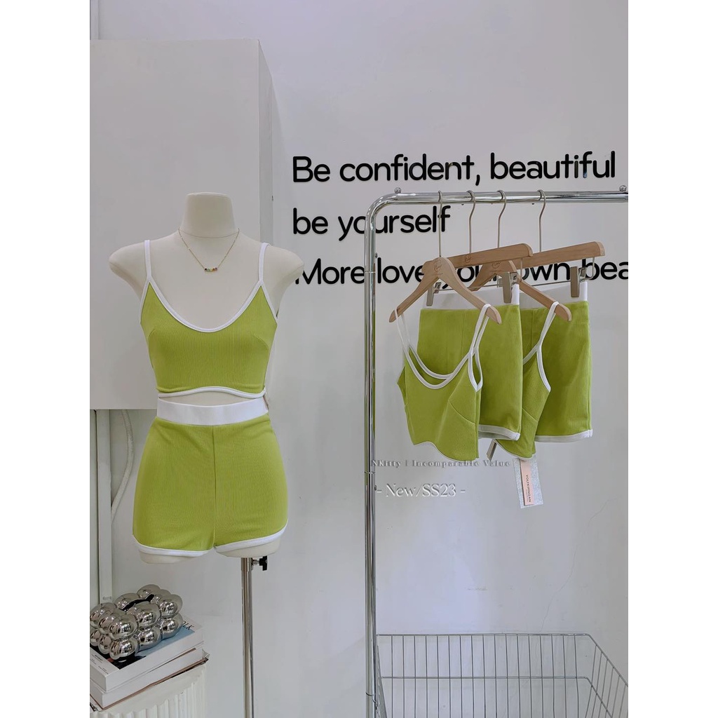 Set 2s viền trơn gân phối màu