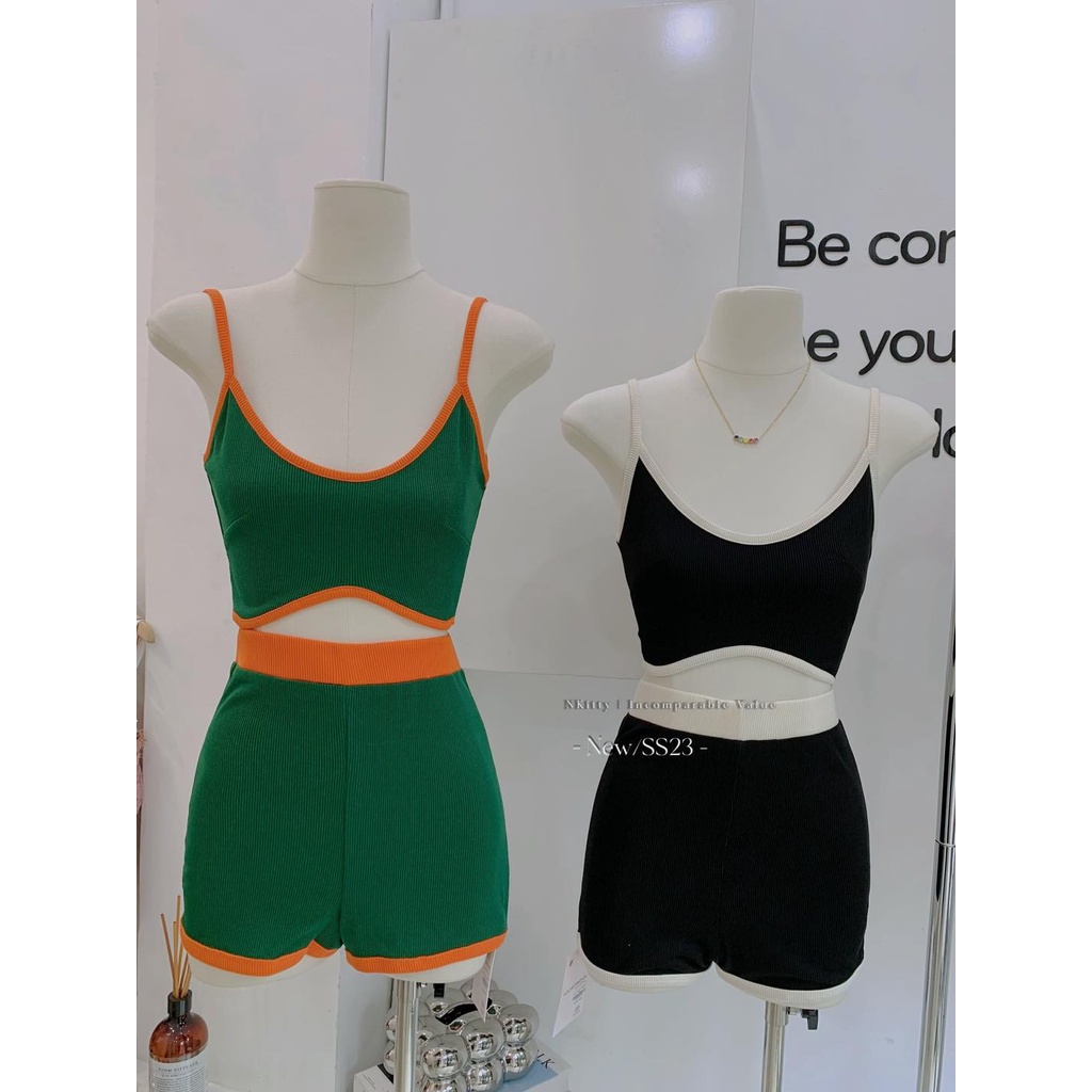 Set 2s viền trơn gân phối màu