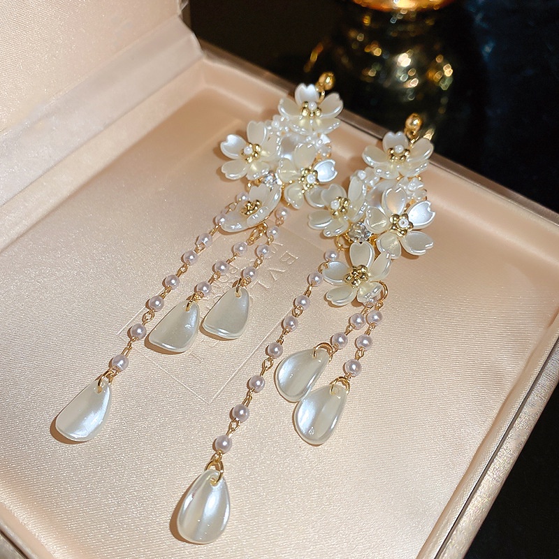 Thời Trang Bông Tai Chuỗi Hạt Ngọc Trai Giả Và Hoa diy