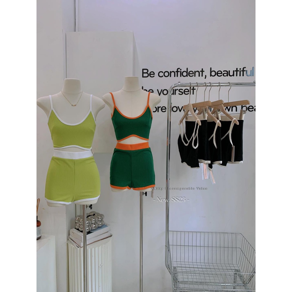 Set 2s viền trơn gân phối màu