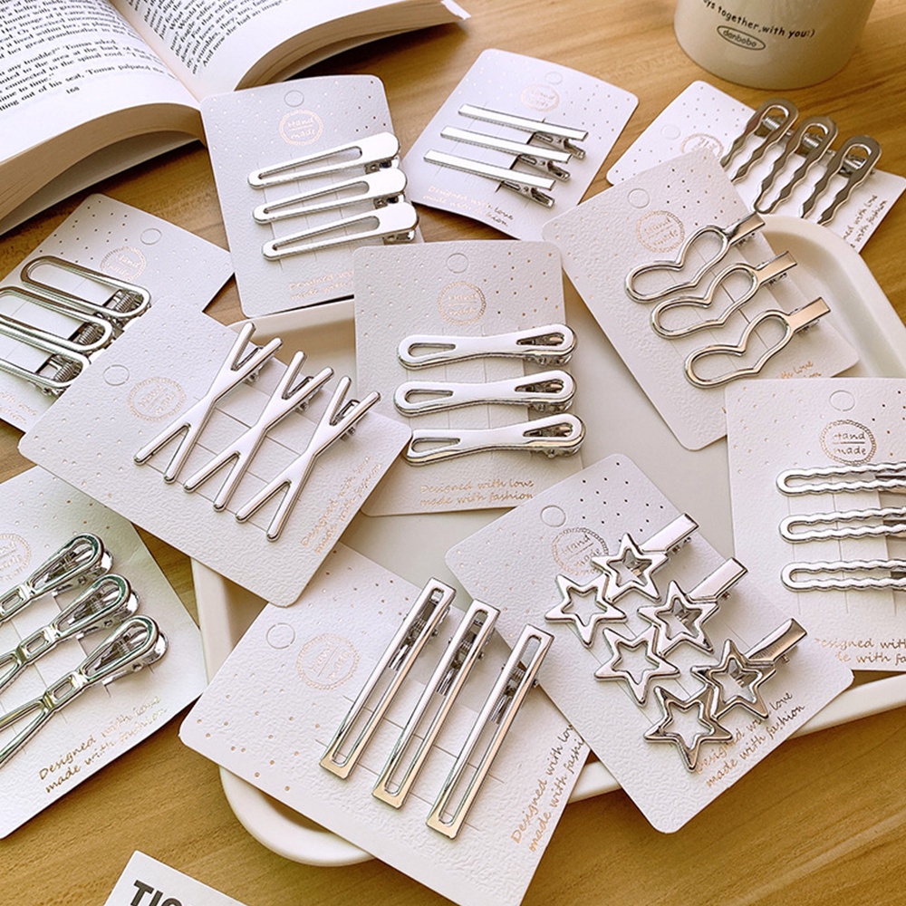 Set 3 Kẹp Tóc Kim Loại Nhiều Màu Sắc Phong Cách vintage