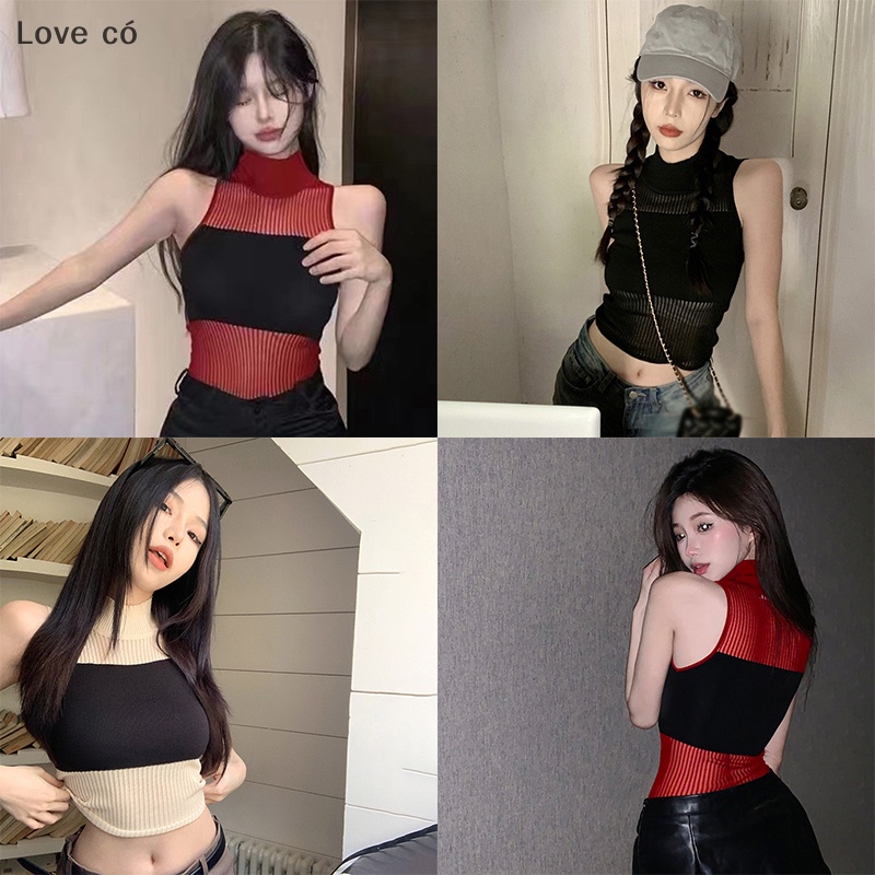 Áo Dệt Kim Sát Nách Cổ Lọ Màu Trơn Thời Trang Mùa Hè Cho Nữ