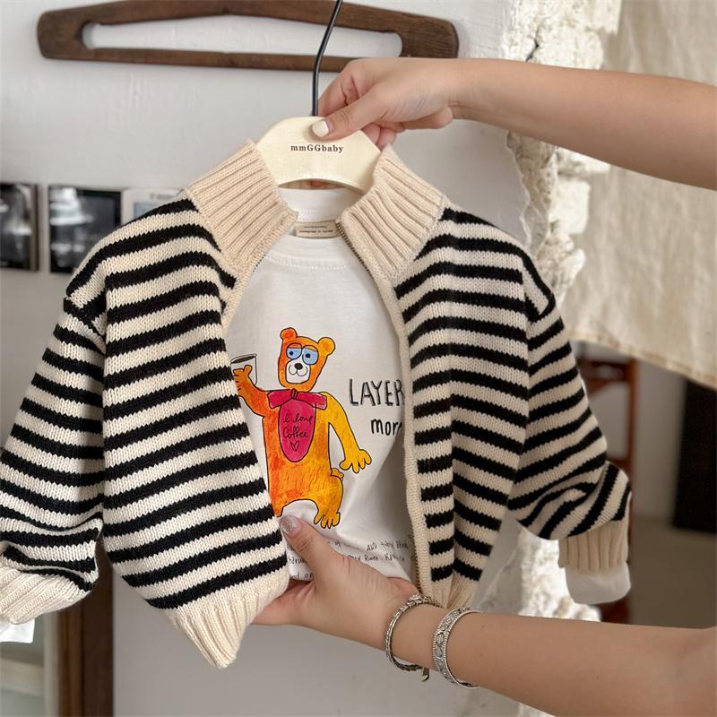 Áo Khoác Len cardigan Họa Tiết Kẻ Sọc Đơn Giản Phong Cách Hàn Quốc Thời Trang Mùa Thu Cho Bé Trai Và Gái