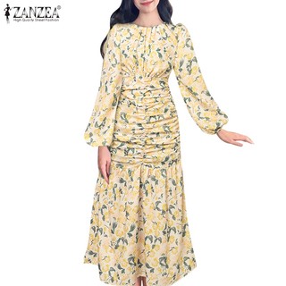 Đầm nữ ZANZEA tay dài cổ tròn phong cách Hàn Quốc thời trang