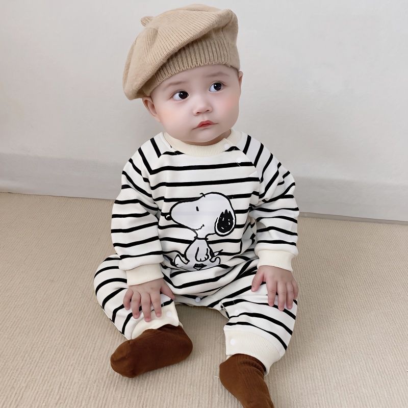 Áo Liền Quần Tay Dài Bằng cotton In Họa Tiết Hoạt Hình Dễ Thương Phong Cách Hàn Quốc Cho Bé Trai / Gái 0-2 Tuổi