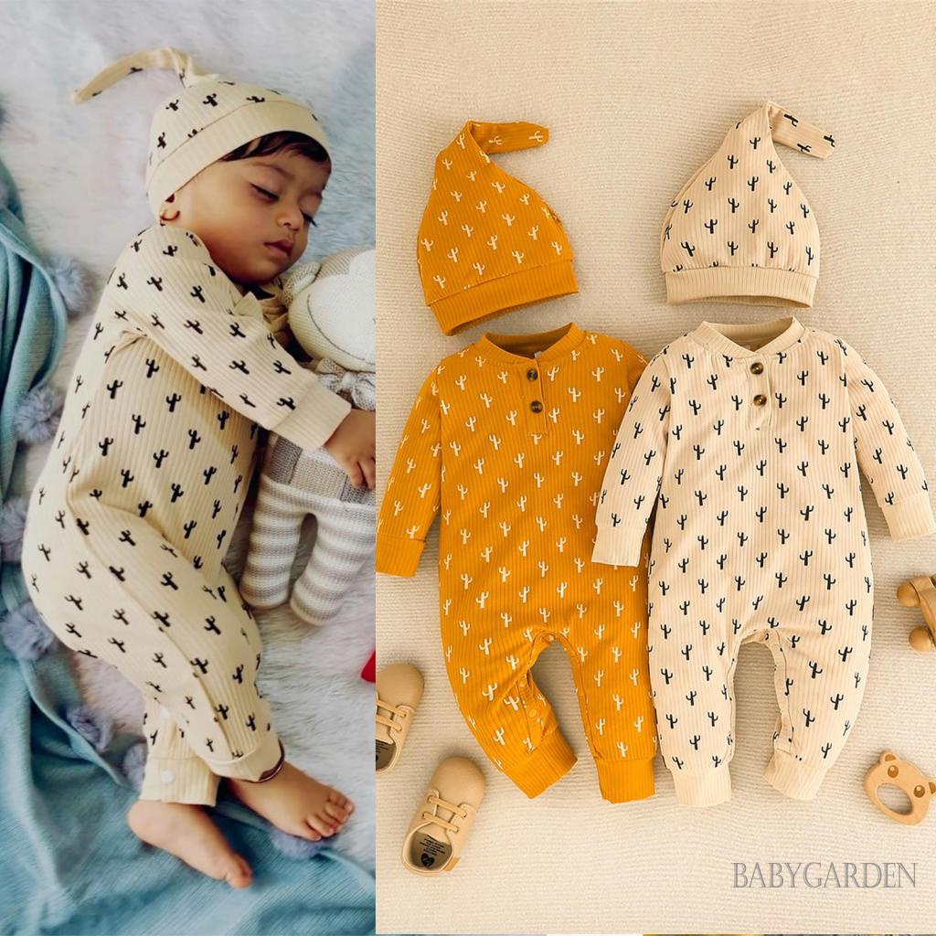Áo liền quần Tay Dài Có Nón In Hình Xương Rồng Dễ Thương Cho Bé