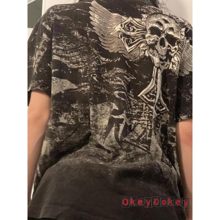 Áo Thun Nữ Tay Ngắn In Hình Đầu Lâu Phong Cách gothic Thời Trang okdk-y2k