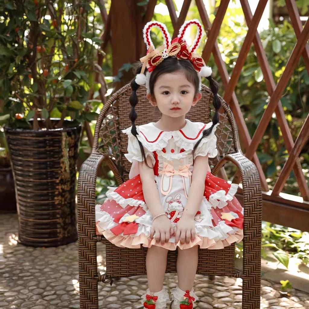 Hàng Mới Về Đầm Công Chúa lolita In Họa Tiết Dâu Tây / Cà Rốt Thời Trang Mùa Thu Cho Bé Gái