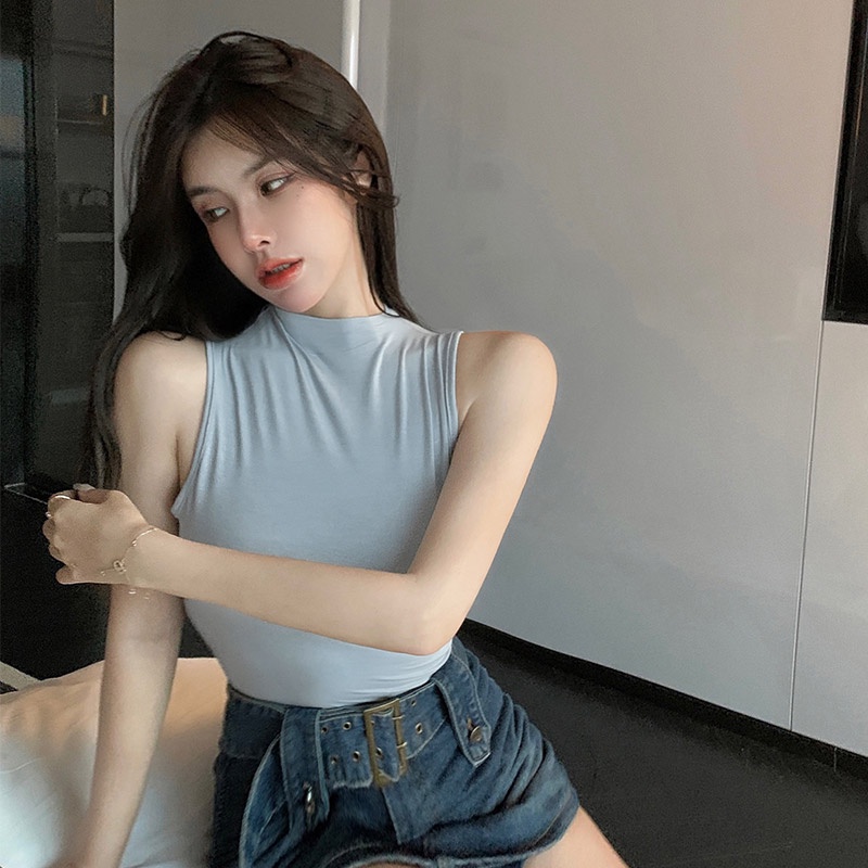 Áo Thun Sát Nách Cổ Cao Dáng Ôm Thời Trang Mùa Hè 2023 Cho Nữ