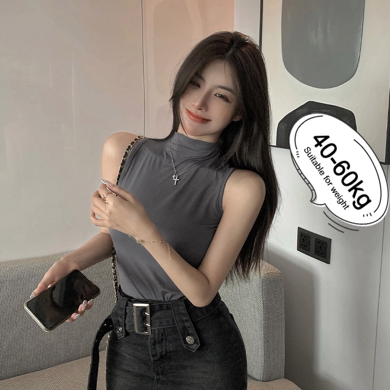 Áo Thun Sát Nách Cổ Cao Dáng Ôm Thời Trang Mùa Hè 2023 Cho Nữ