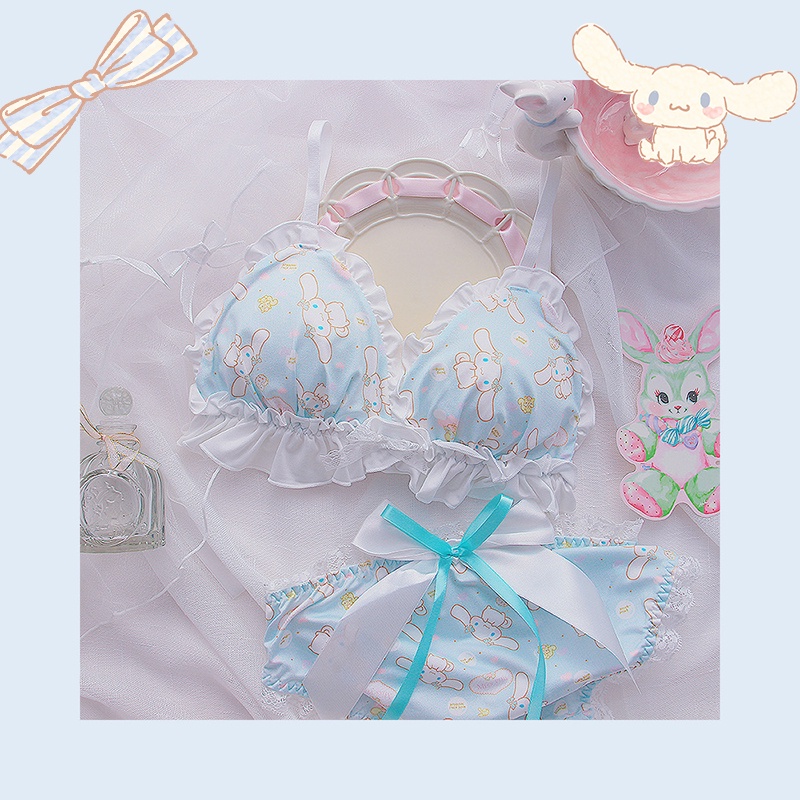 Yugui set Áo Ngực Hình Cún Tai To Chất Liệu Mềm Mại Phong Cách lolita Nhật Bản