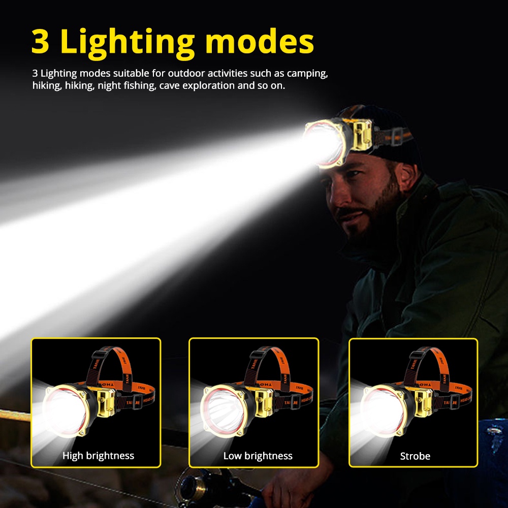 Đèn led Đội Đầu Ánh Sáng Trắng / Vàng Siêu Sáng Chống Thấm Nước Có Thể Sạc Lại Dùng Trong Nhà / Ngoài Trời