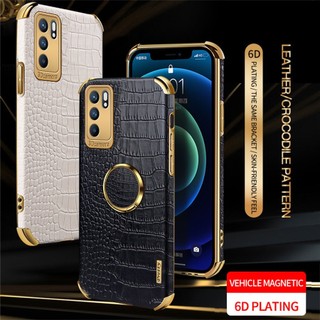 Ốp Điện Thoại Mềm Họa Tiết Da Cá Sấu Kèm Móc Xỏ Ngón Nam Châm Cho oppo reno 8t 8 7 6 5 pro 7z 8z 5g