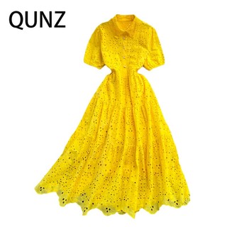 Qunz Đầm Tay Phồng Lưng Cao Dáng Rộng Thời Trang Xinh Xắn 6388