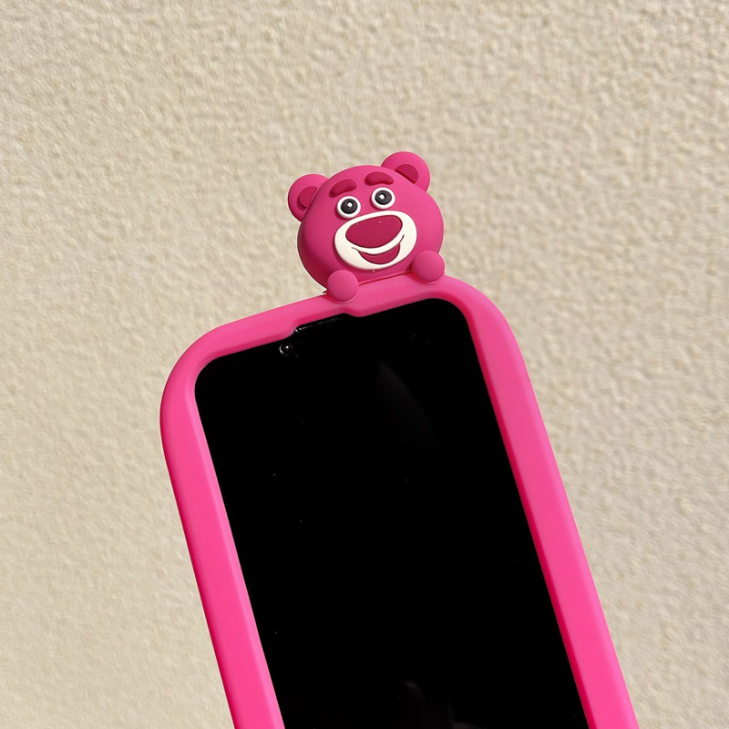 Ốp lưng shin case Ốp Điện Thoại Silicon Mềm Chống Rơi Họa Tiết Gấu Và Dâu Tây Cho iphone 12 13 14 pro max 11 Thời Trang