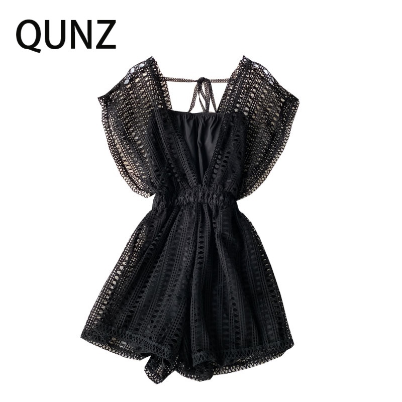 Qunz Bán Buôn Áo Liền Quần Ren Mỏng Cổ Chữ v Thắt Eo Xuyên Thấu 6595