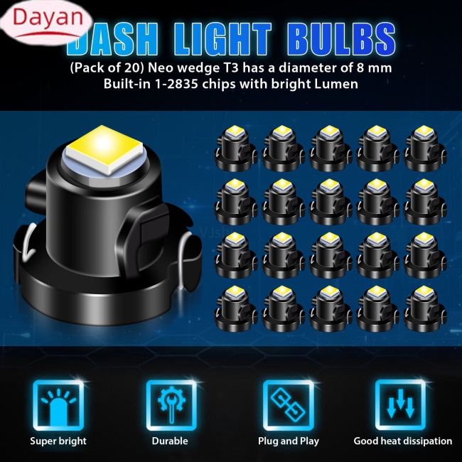 Set 20 Bóng Đèn led t3-8mm Cho Xe Ô Tô