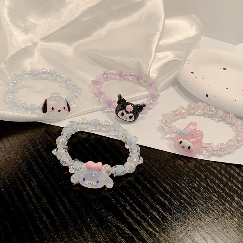 Sanrio Vòng Đeo Tay Hoạt Hình Co Giãn Bằng Nhựa resin Sáng Tạo Phong Cách Hàn Quốc Dành Cho Bạn Gái