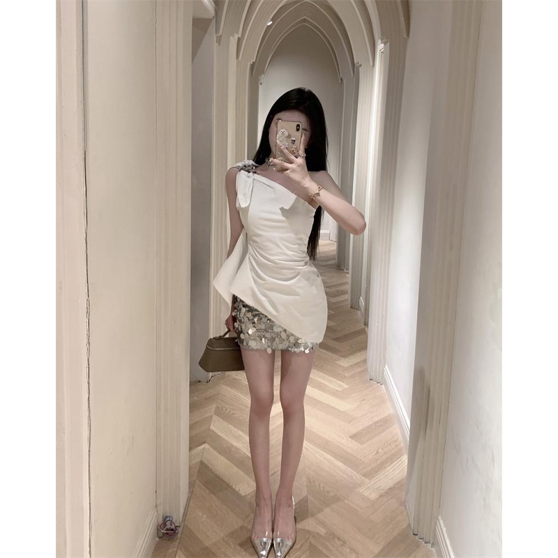 Bộ Áo Sát Nách + Chân Váy Đính Kim Sa Quyến Rũ Cho Nữ