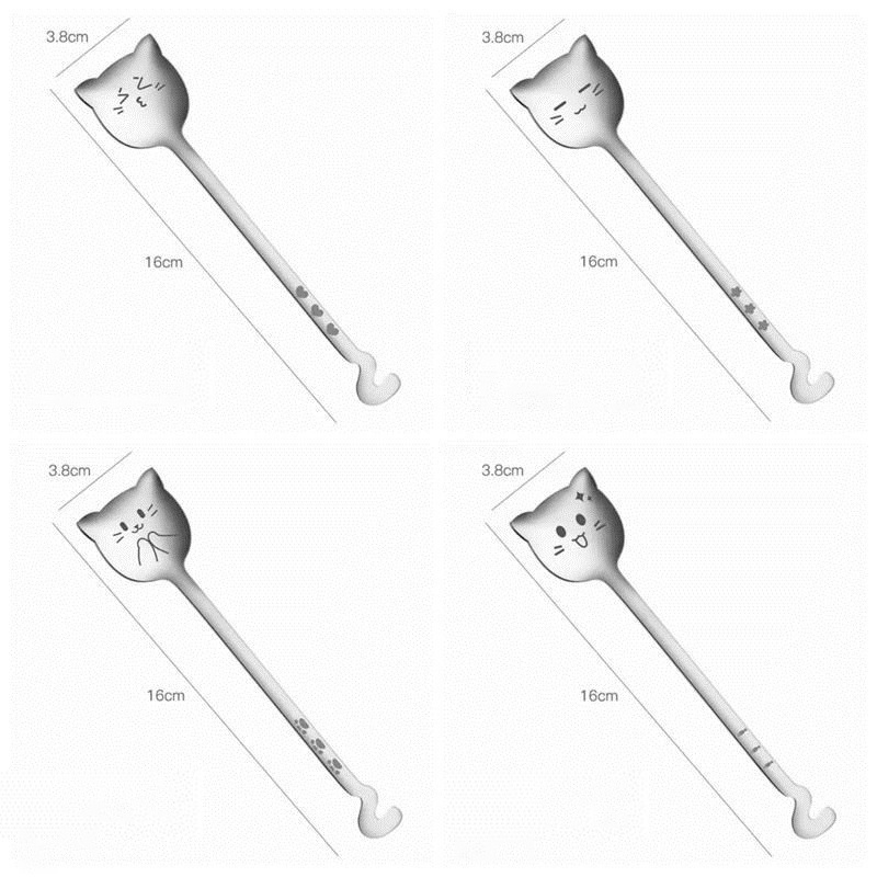 1 Muỗng Cà Phê Thép Không Gỉ 304 Hình Mèo Dễ Thương