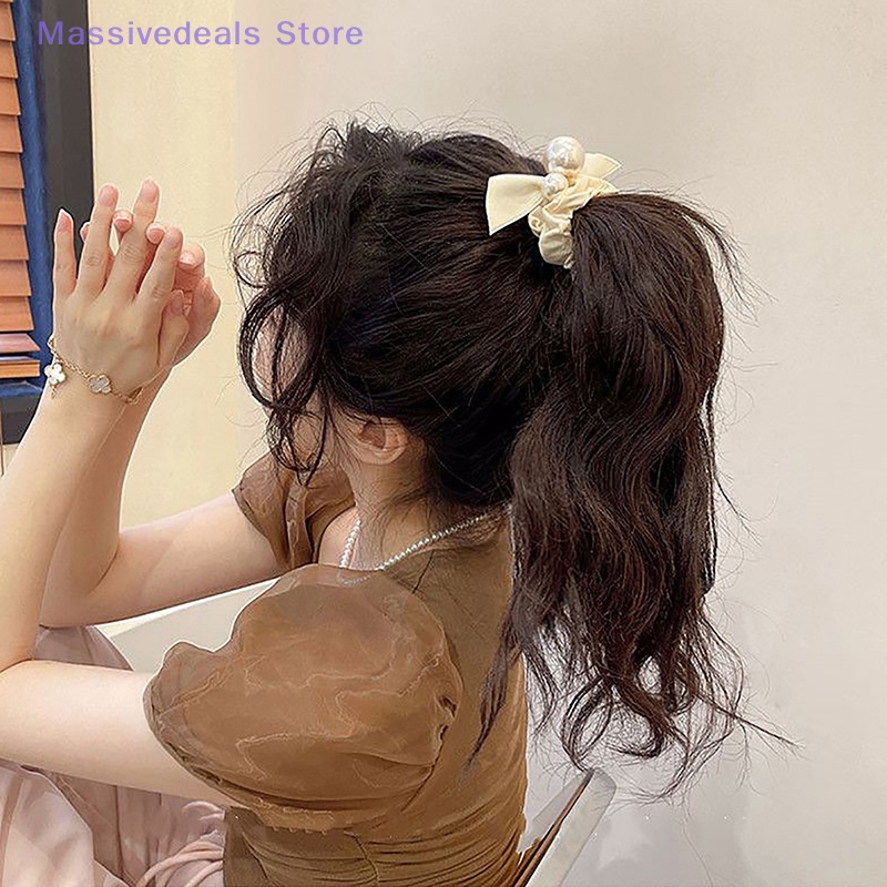 Dây Buộc Tóc Nhung Đính Ngọc Trai Siêu Co Giãn Màu Đen Đơn Giản Mới