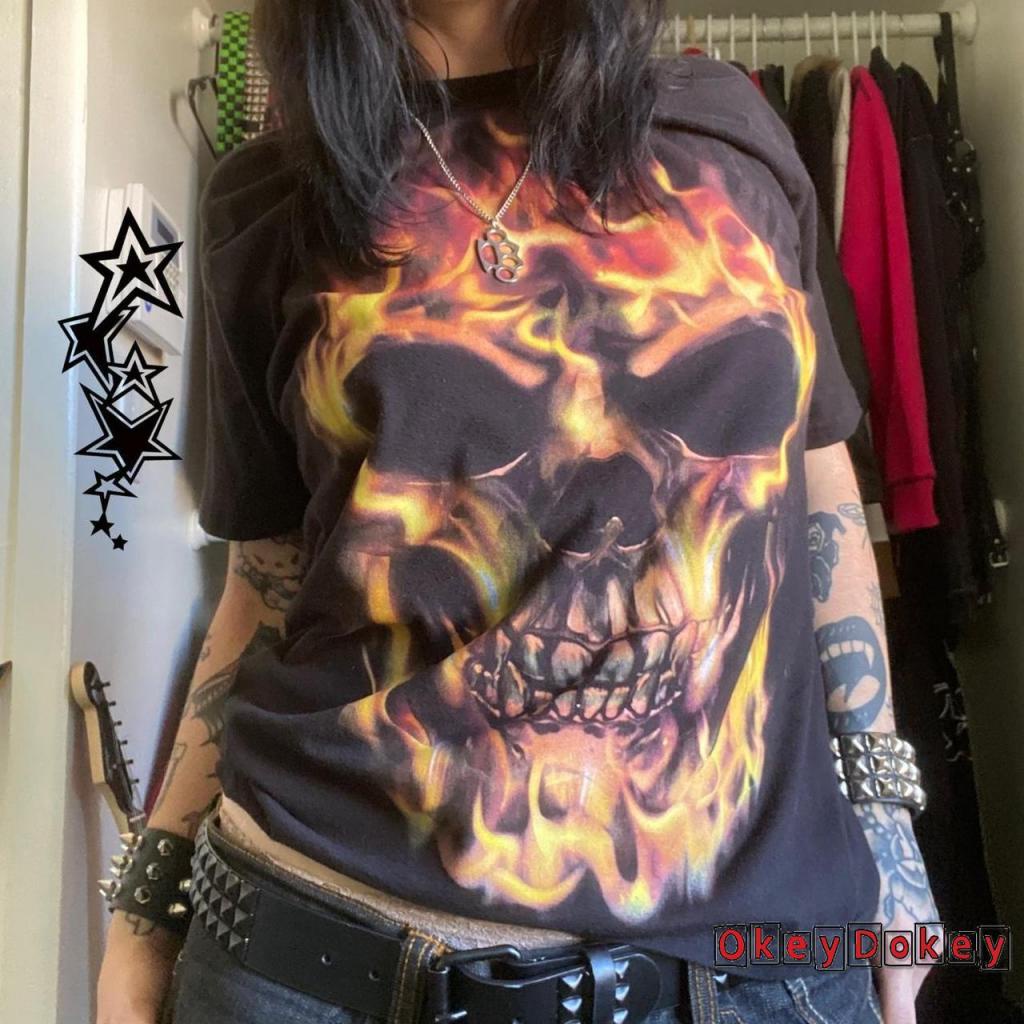 Áo Thun Tay Ngắn Cổ Tròn In Hình Phong Cách gothic Thời Trang Cho Nữ okdk-y2k