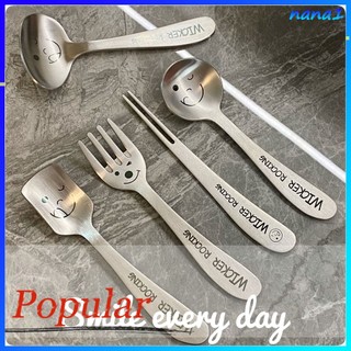 Bộ muỗng nĩa inox 304 hình mặt cười hoạt hình dễ thương cho bé