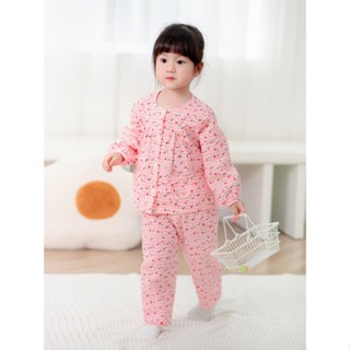 Bộ Dài Tay Bé Gái CARROT, Họa Tiết Hoa Nhí Kẻ Caro Hồng, Chất Liệu Thô Cotton Mềm Thoáng Mát Thấm Hút Mồ Hôi Tốt