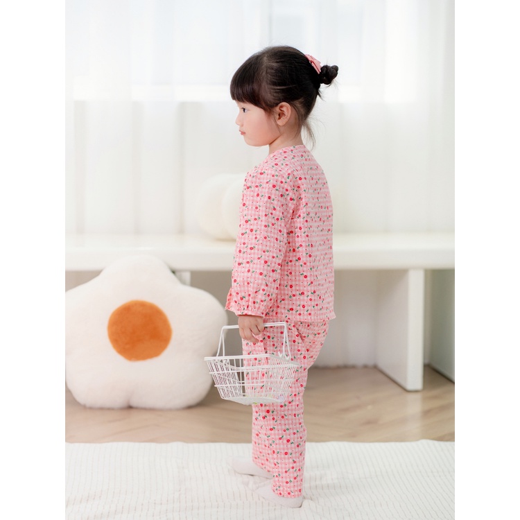 Bộ Dài Tay Bé Gái CARROT, Họa Tiết Hoa Nhí Kẻ Caro Hồng, Chất Liệu Thô Cotton Mềm Thoáng Mát Thấm Hút Mồ Hôi Tốt