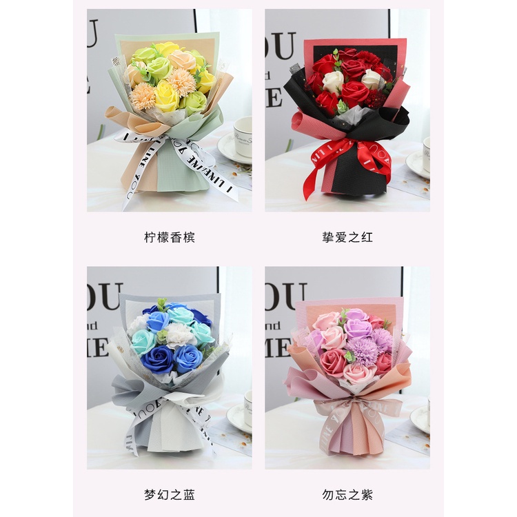 Bó Hoa Hồng Sáp Hoa Cẩm Chướng Nhân Tạo 11 Bông