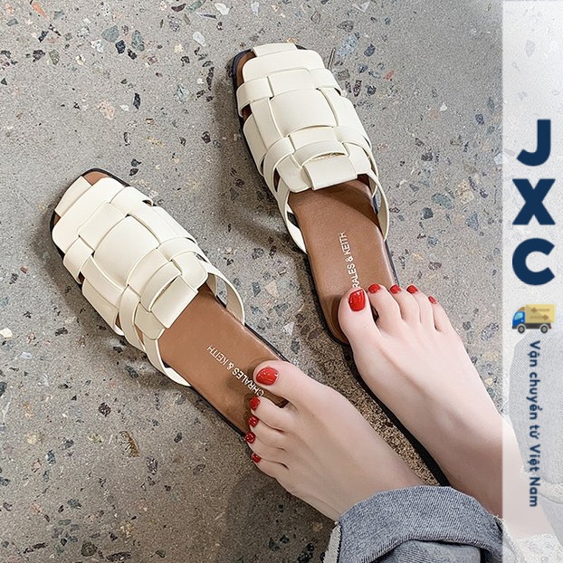 JINxCHOY SHOES Thời trang Dệt thoi Hollow Muller PU Da Phụ nữ Dép