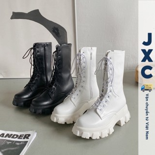 JINxCHOY SHOES BLACKPINK Bốt martin phong cách anh đế dày 6cm, dây kéo bên hông tăng ren,  dài trung bình cổ điển đa năng, bốt nữ thoải mái khi mặc bên ngoài Mùa đông ấm khởi động ngắn sinh viên khởi động ngoài trời khởi động nhà máy giá rẻ giá bán buôn
