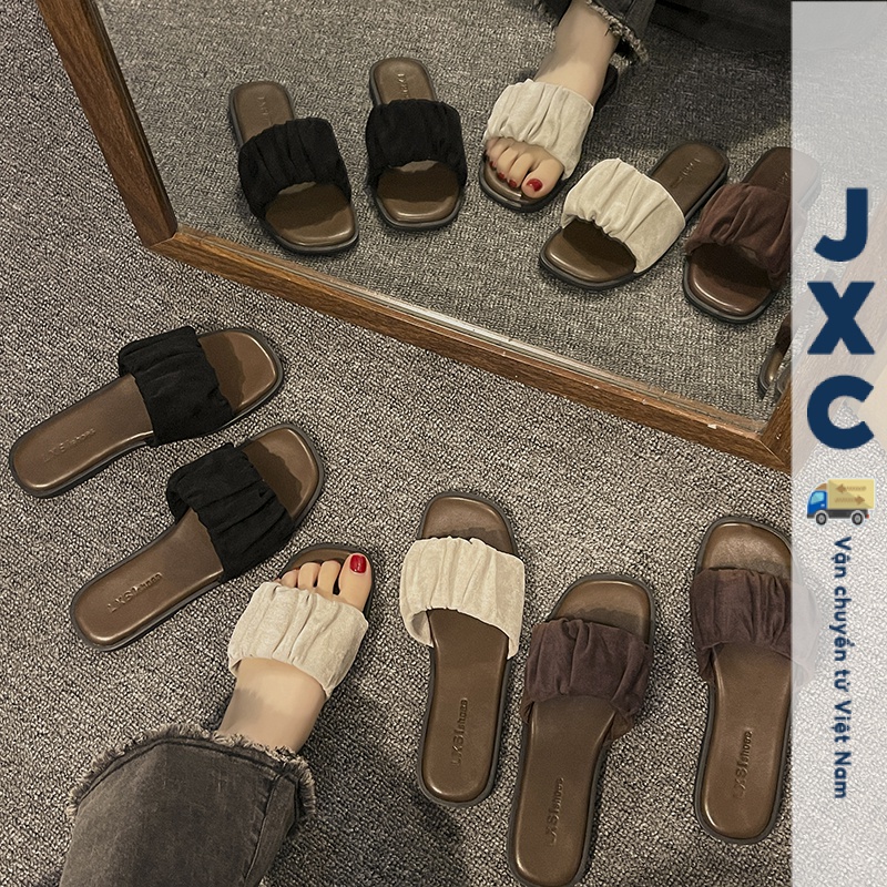 JINxCHOY SHOES Giày đế bằng kiểu mới nhất, kiểu Pháp, dép chữ cao cấp, đi ngoài bãi biển hàng ngày